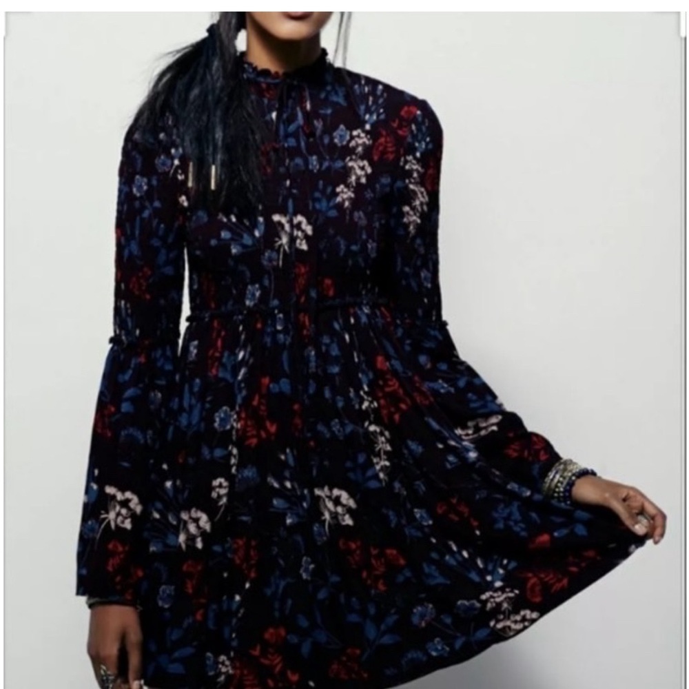 Free People Women's Purple Floral Tunic with Bell Sleeves Size S